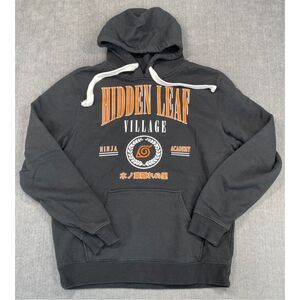 BoxLunch Naruto Hoodie Men M Black Hidden Leaf Anime Shippuden‎ Ninja Academy